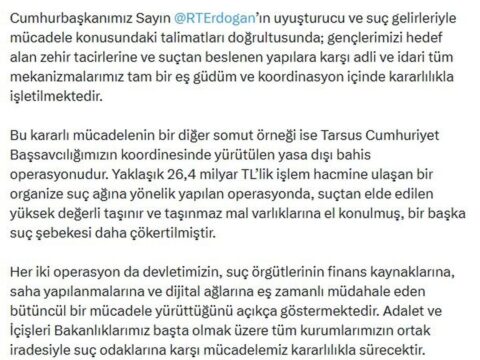 Adalet Bakanı Gürlek: Suç Örgütleriyle Mücadeleye Kesinlikle Devam Edeceğiz